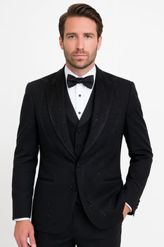 Black Italian Wool 3-Piece Modern Fit Tuxedo - Image 4