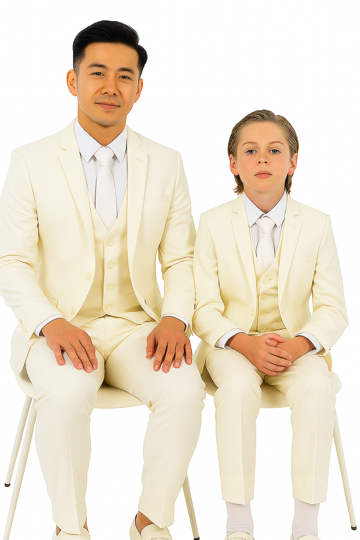 Father and Son Suits - Ivory Boys Suit Perry Ellis Vested Boy's Wedding Suit in Ivory Off White - Image 3