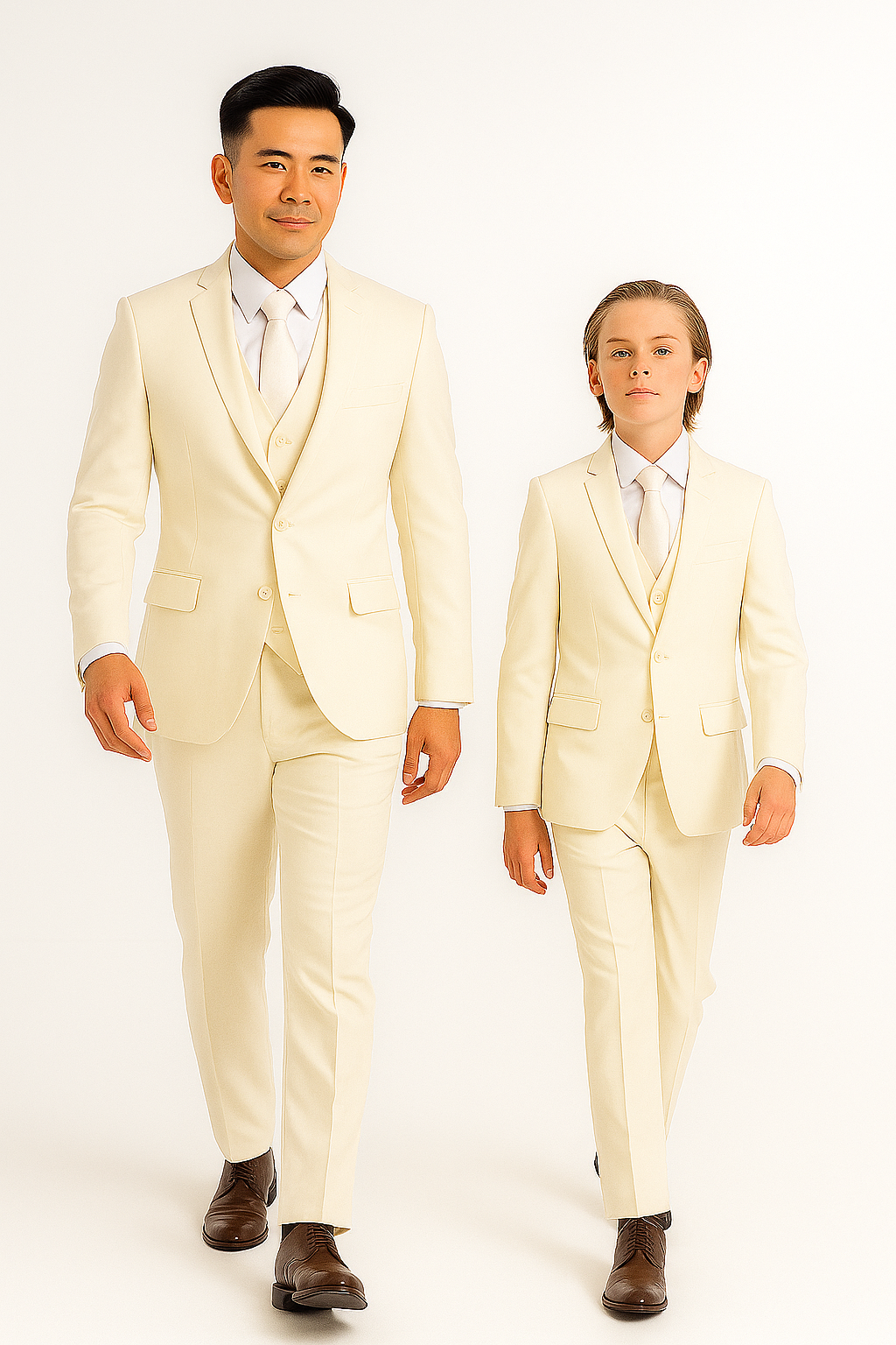 Father and Son Suits - Ivory Boys Suit Perry Ellis Vested Boy's Wedding Suit in Ivory Off White - Image 5