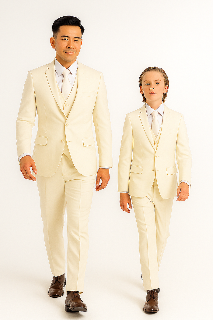 Father and Son Suits - Ivory Boys Suit Perry Ellis Vested Boy's Wedding Suit in Ivory Off White - Image 5