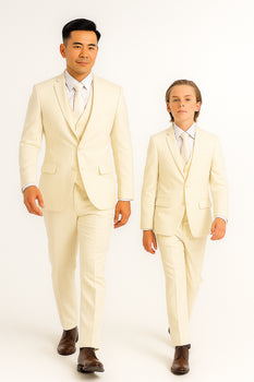 Father and Son Suits - Ivory Boys Suit Perry Ellis Vested Boy's Wedding Suit in Ivory Off White - Image 5