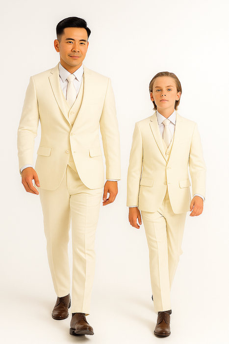Father and Son Suits - Ivory Boys Suit Perry Ellis Vested Boy's Wedding Suit in Ivory Off White