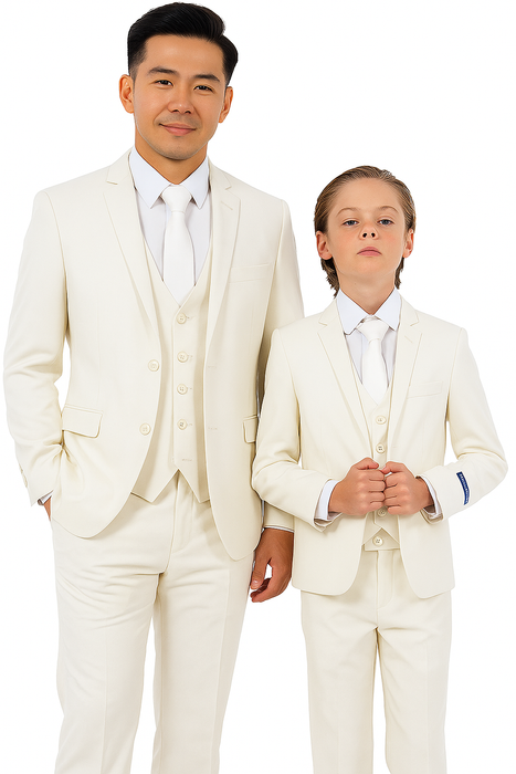 Father and Son Suits - Ivory Boys Suit Perry Ellis Vested Boy's Wedding Suit in Ivory Off White