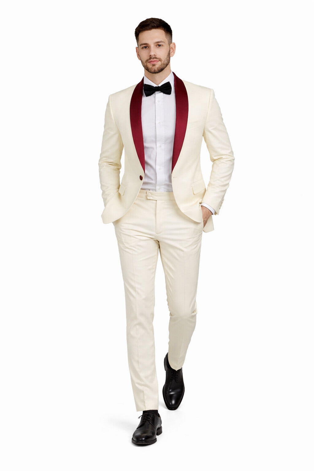 Men's Cream  Ivory One Button Cheap Priced Designer Fashion Dress Casual Blazer On Sale Burgundy Shawl Lapel Blazer - Image 5