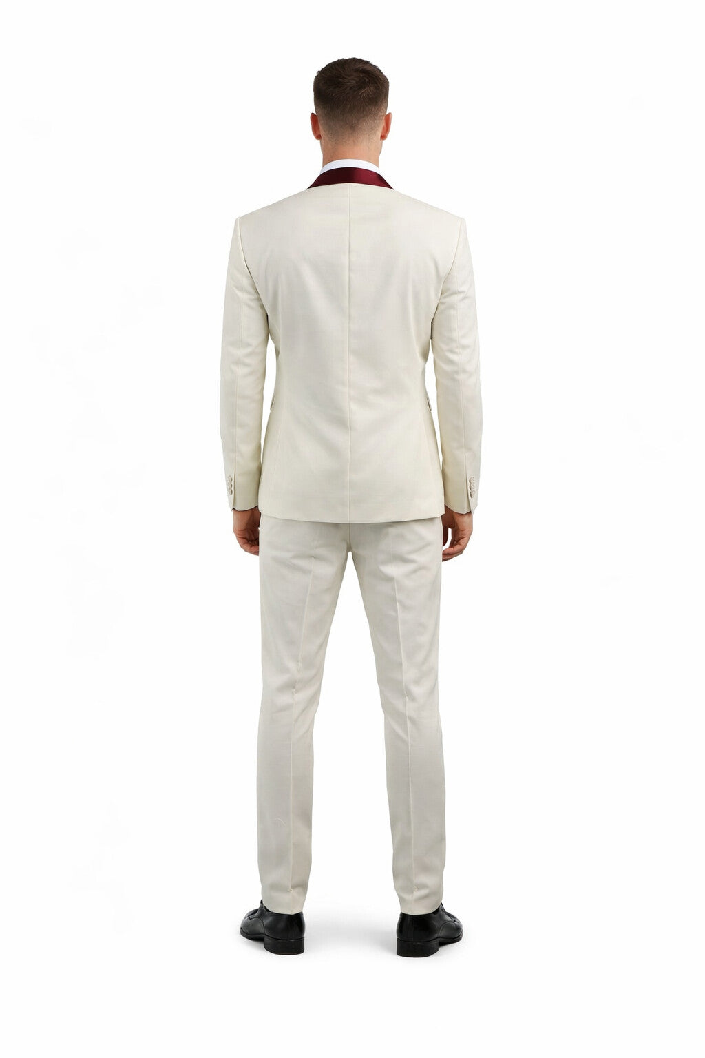 Men's Cream  Ivory One Button Cheap Priced Designer Fashion Dress Casual Blazer On Sale Burgundy Shawl Lapel Blazer - Image 2