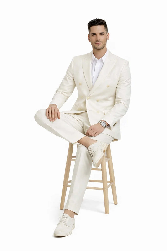 Ivory Double Breasted Linen Suit - Cream Color Summer Suit - Image 4