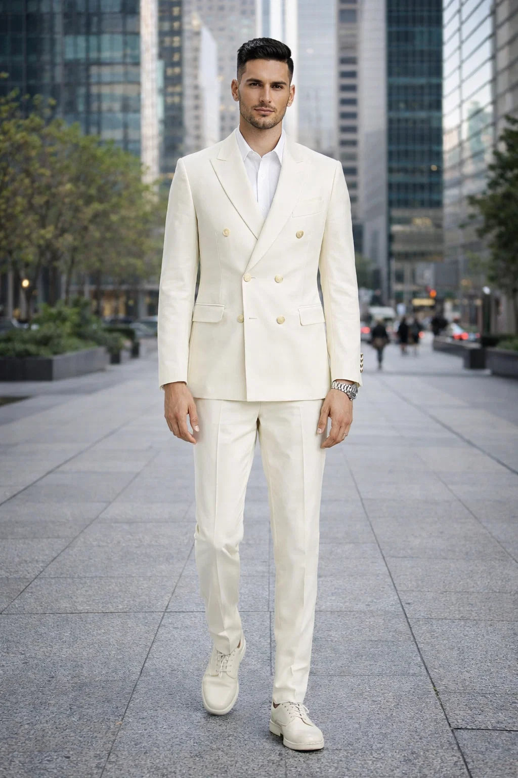 Ivory Double Breasted Linen Suit - Cream Color Summer Suit - Image 6