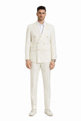 Ivory Double Breasted Linen Suit - Cream Color Summer Suit