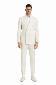 Ivory Double Breasted Linen Suit - Cream Color Summer Suit