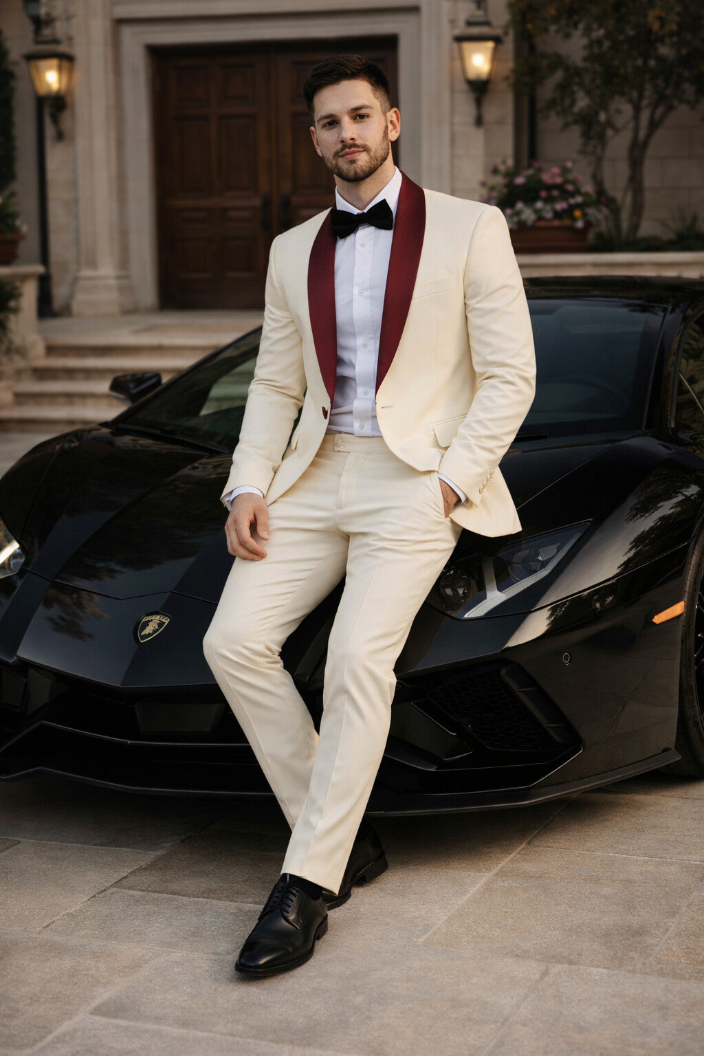 Men's Cream  Ivory One Button Cheap Priced Designer Fashion Dress Casual Blazer On Sale Burgundy Shawl Lapel Blazer - Image 7