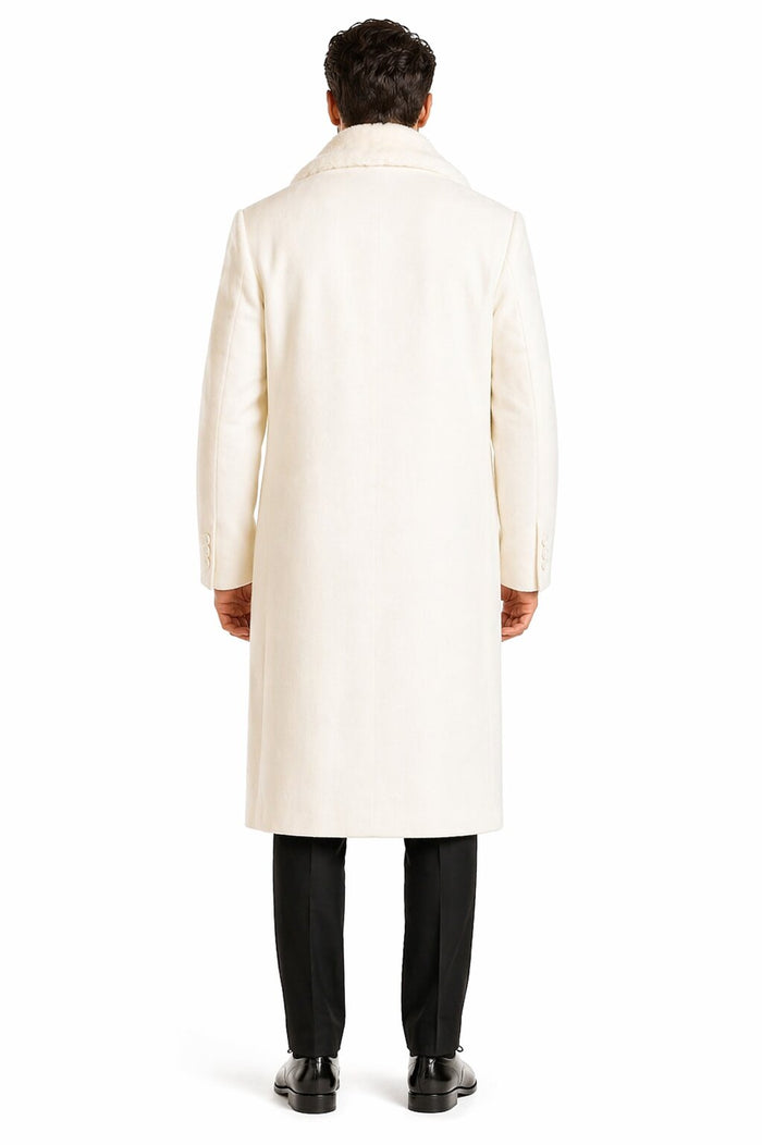 Mens Overcoat With Fur Collar - Ivory Topcoat