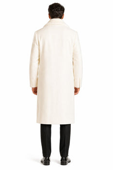 Mens Overcoat With Fur Collar - Ivory Topcoat