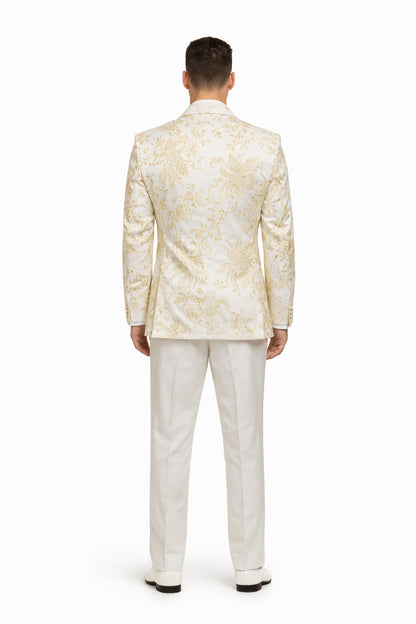 Men's  White ~ Ivory ~ Khaki ~ Tan & Gold Champagne Color Blazer Dinner Jack - Image 2