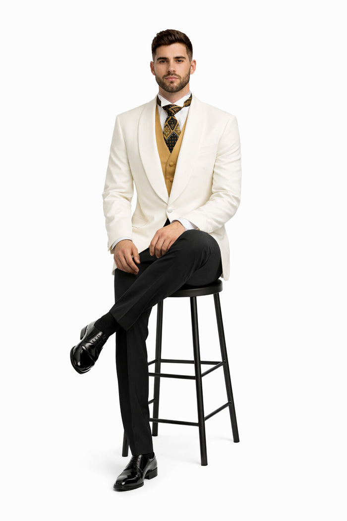 Men's Ivory Dinner Jacket Shawl Collar Formal Wear  One Button - Image 4