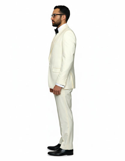 Mens 1 Button Shawl Lapel Vested Wool Prom | Wedding Tuxedo in Ivory - Image 3