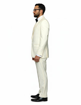 Mens 1 Button Shawl Lapel Vested Wool Prom | Wedding Tuxedo in Ivory - Image 3