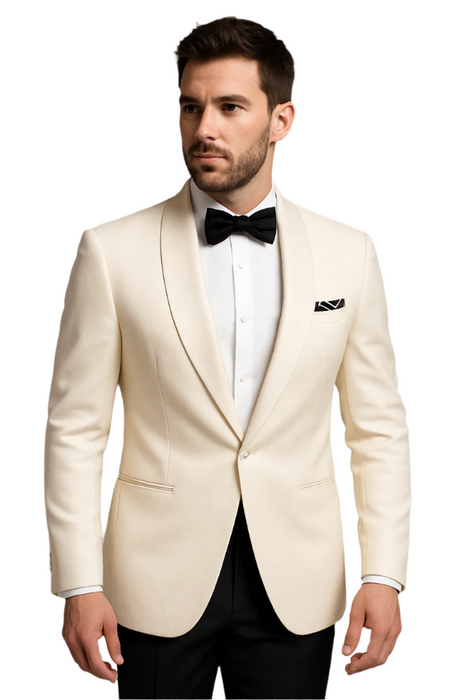 Men's 1 Button  Shawl Lapel Ivory White Tuxedo