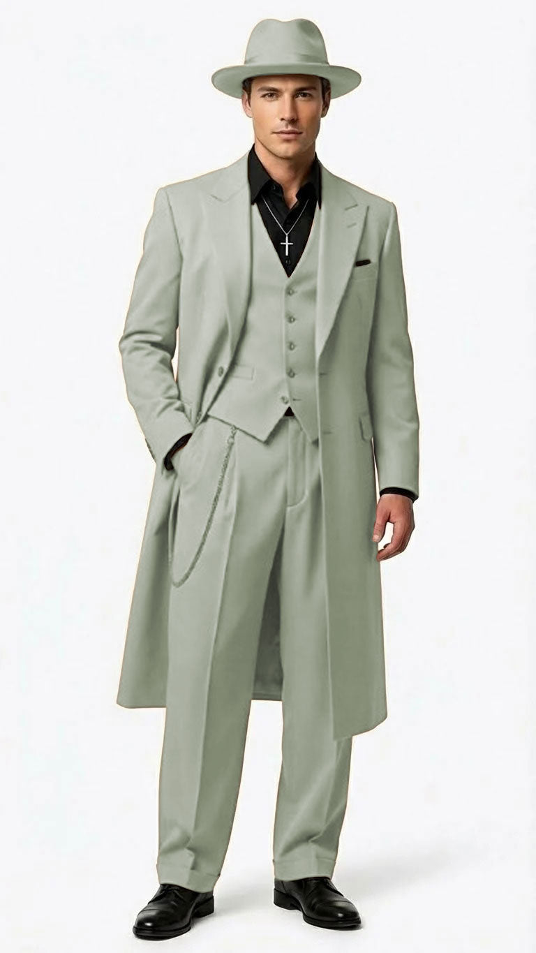Men’s 1920s Beige Zoot Suit – Long Mafia Gangster Three-Piece Suit in Tan Khaki Color 40 inch Zuit Pachuco Suit