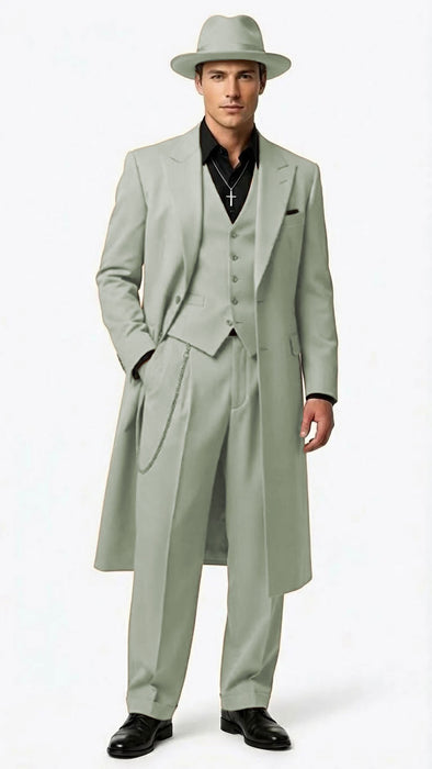 Men’s 1920s Beige Zoot Suit – Long Mafia Gangster Three-Piece Suit in Tan Khaki Color 40 inch Zuit Pachuco Suit