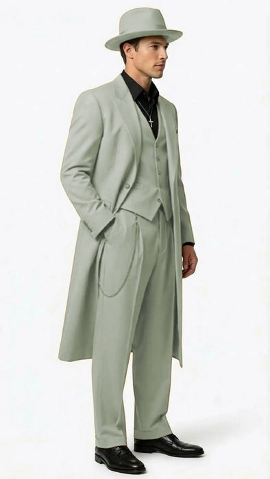 Men’s 1920s Beige Zoot Suit – Long Mafia Gangster Three-Piece Suit in Tan Khaki Color 40 inch Zuit Pachuco Suit