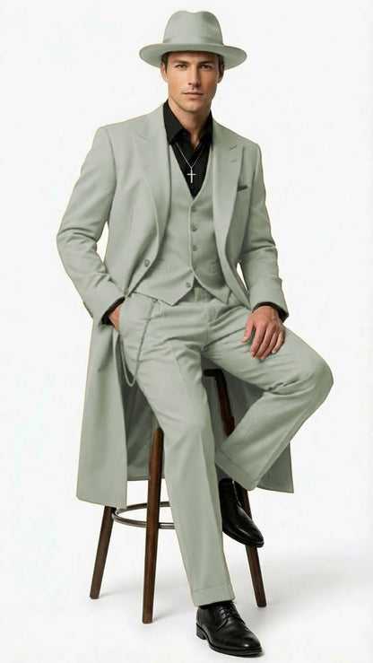 Men’s 1920s Beige Zoot Suit – Long Mafia Gangster Three-Piece Suit in Tan Khaki Color 40 inch Zuit Pachuco Suit