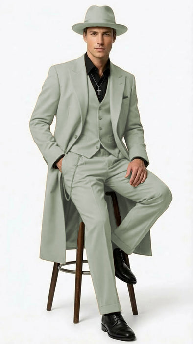 Men’s 1920s Beige Zoot Suit – Long Mafia Gangster Three-Piece Suit in Tan Khaki Color 40 inch Zuit Pachuco Suit