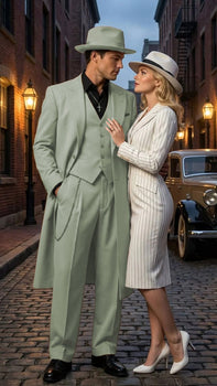 Men’s 1920s Beige Zoot Suit – Long Mafia Gangster Three-Piece Suit in Tan Khaki Color 40 inch Zuit Pachuco Suit