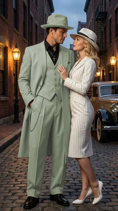 Men’s 1920s Beige Zoot Suit – Long Mafia Gangster Three-Piece Suit in Tan Khaki Color 40 inch Zuit Pachuco Suit