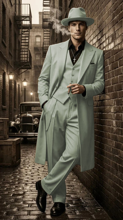 Men’s 1920s Beige Zoot Suit – Long Mafia Gangster Three-Piece Suit in Tan Khaki Color 40 inch Zuit Pachuco Suit
