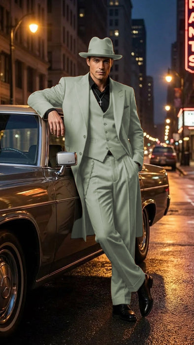 Men’s 1920s Beige Zoot Suit – Long Mafia Gangster Three-Piece Suit in Tan Khaki Color 40 inch Zuit Pachuco Suit