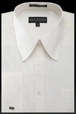 Mens French Cuff Dress Shirt - Pat Riley Collar Ivory