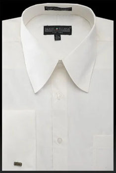 Mens French Cuff Dress Shirt - Pat Riley Collar Ivory