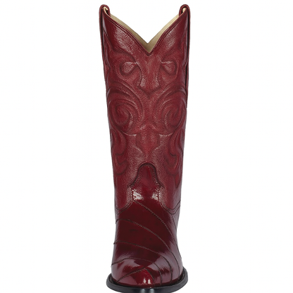 J Toe Cowboy Boots - J Toe Western Boots - Los Altos Boots - Mens Dress Cowboy Boot - Low Priced Burgundy Eel Cowboy Boots J-Toe- in  Burgundy - Image 9