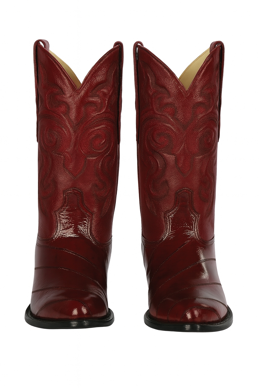 J Toe Cowboy Boots - J Toe Western Boots - Los Altos Boots - Mens Dress Cowboy Boot - Low Priced Burgundy Eel Cowboy Boots J-Toe- in  Burgundy - Image 3