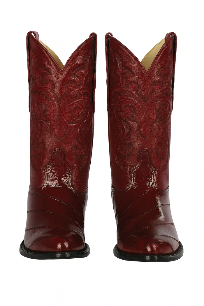 J Toe Cowboy Boots - J Toe Western Boots - Los Altos Boots - Mens Dress Cowboy Boot - Low Priced Burgundy Eel Cowboy Boots J-Toe- in  Burgundy - Image 3