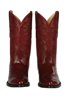 J Toe Cowboy Boots - J Toe Western Boots - Los Altos Boots - Mens Dress Cowboy Boot - Low Priced Burgundy Eel Cowboy Boots J-Toe- in  Burgundy - Image 3