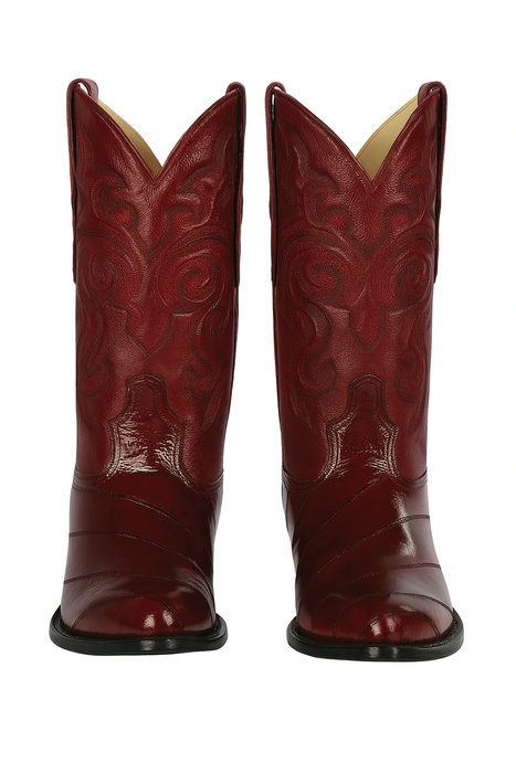 J Toe Cowboy Boots - J Toe Western Boots - Los Altos Boots - Mens Dress Cowboy Boot - Low Priced Burgundy Eel Cowboy Boots J-Toe- in  Burgundy