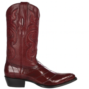 J Toe Cowboy Boots - J Toe Western Boots - Los Altos Boots - Mens Dress Cowboy Boot - Low Priced Burgundy Eel Cowboy Boots J-Toe- in  Burgundy