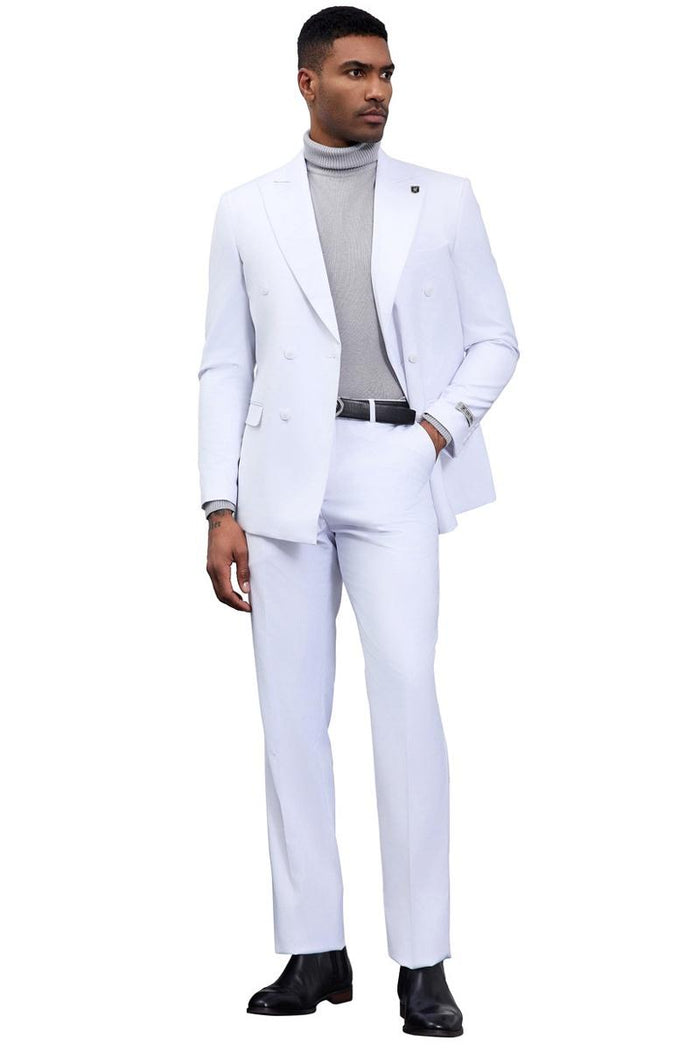 Men's Designer Stacy Adams Classic Double Breasted Suit in White - Image 4