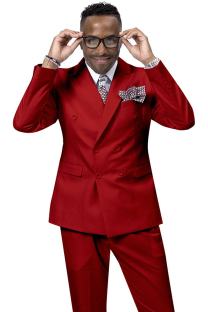 Men’s Modern Double Breasted Peak Lapel Suit – Red by EJ Samuel