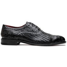 Marco Di Milano John Black Shoes Exotic Caiman Crocodile / Woven Leather Dress Oxfords