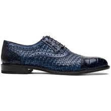 Marco Di Milano John Navy Shoes Exotic Caiman Crocodile / Woven Leather Dress Oxfords