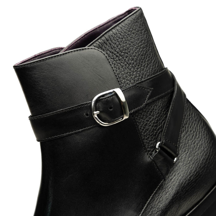 Zelli Jodphur Black Italian Calfskin Double Buckle Strap Boot