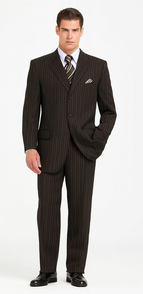 JP56 BLACK W/ WHITE PINSTRIPE EXTRA FINE SUPER 120'S Cheap Priced Business Suits Clearance Sale Available In 2 Or 3 Buttons Style Regular Classic Cut