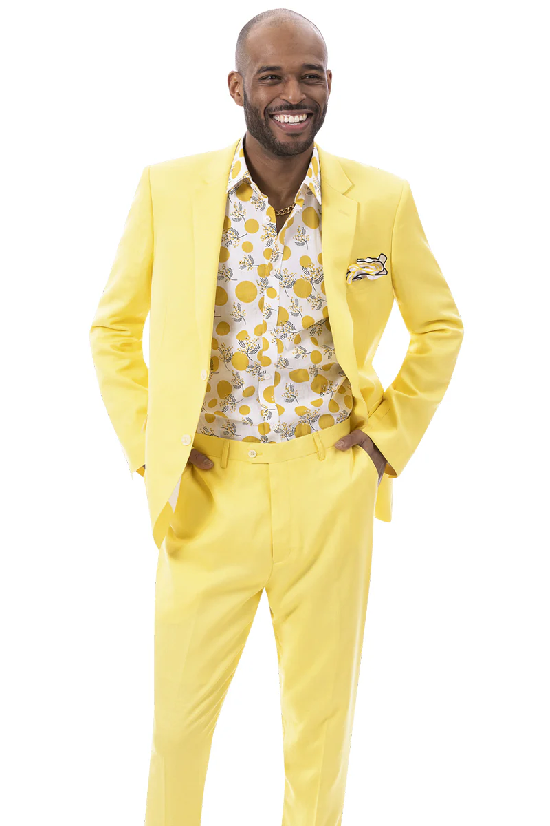 Mens Easter Suit - Jacket and Pants in Summer Color Yellow Linen Light Weight  Modern Fit