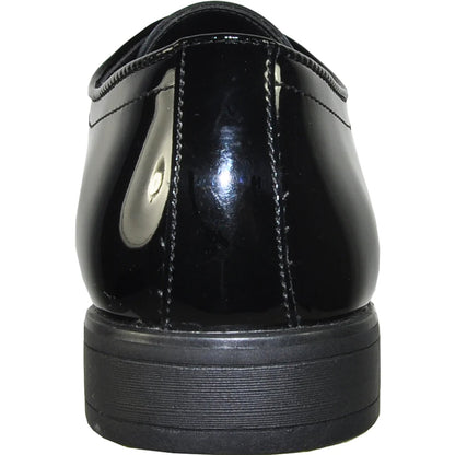 Bravo Mens Classic Plain Toe Shiny Patent Tuxedo Oxford Dress Shoe in Black