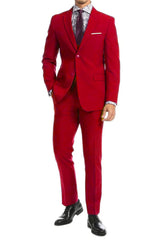 Apollo King Designer Brand + Mens Two Button Modern Fit Basic Suit in Red