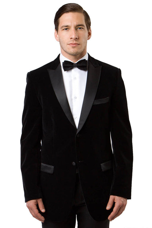Mens Black Blazer - Men's Two Button Velvet Tuxedo Dinner Jacket in Black