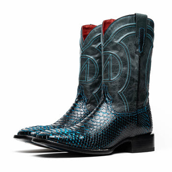 Marco Di Milano Kansas Black / Blue Python Round Toe Cowboy Boots - Image 2