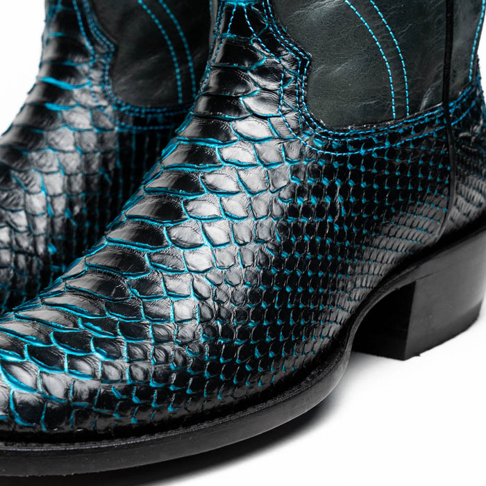 Marco Di Milano Kansas Black / Blue Python Round Toe Cowboy Boots